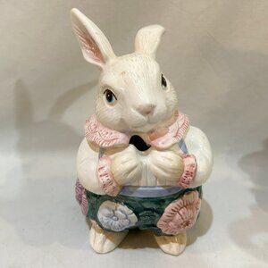 VTG 1991 Fitz Floyd Ceramic Bunny Rabbit Lidded Jam Jar Spring Easter Taiwan
